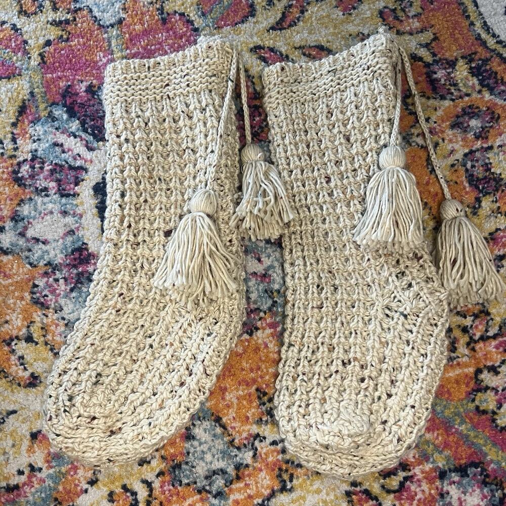 Hearth & Hand Magnolia Beige Colorful Specks Knitted Stocking Tassels Christmas